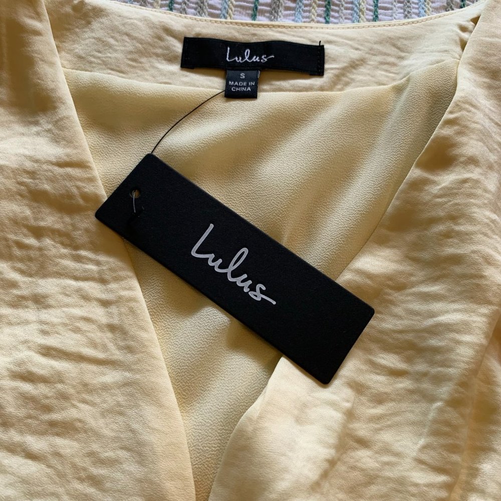 NWT Lulus Bring the Style Light Yellow Puff Sleeve Peplum Crop Top - Picture 5 of 11